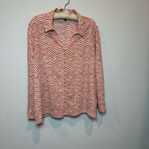 Alfani Coral and White Zigzag Button Down Shirt
